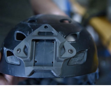 Bespoke camera mount bracket on helmet